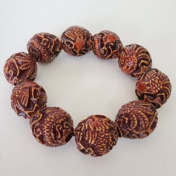 Dragon Red Beaded Stretch Tibetan Buddha Buddhist Prayer Meditation Bracelet - Picture 4 of 7